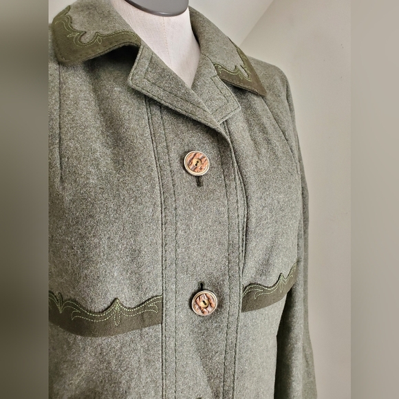 Bavarian Loden Forest Fairy Moss Green Wool Trench Coat - Picture 7 of 12